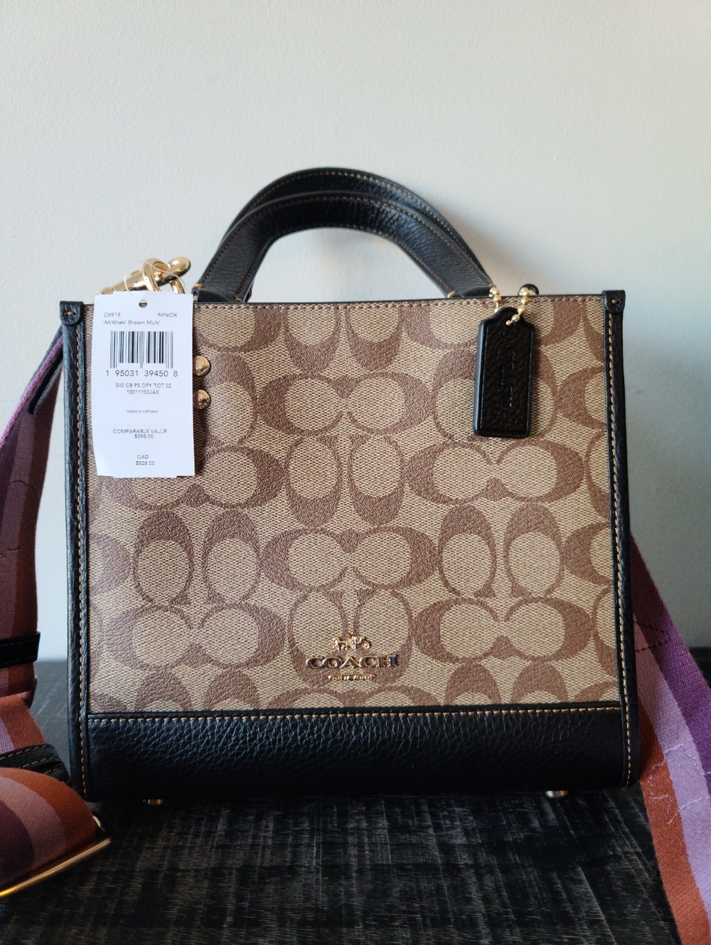 NWT Coach Dempsey Tote Bag 22 In Colourblock Signature Canvas With Disco Patches - Picture 11 of 14